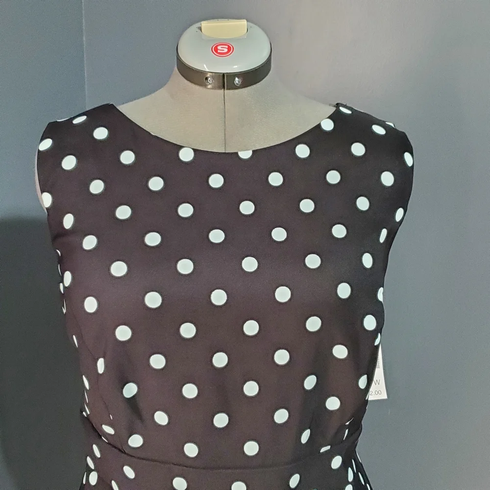 NWT Signature Sabrina Black and Mint Blue Polka Dot Midi Sheath Dress Size 18W - Picture 2 of 8